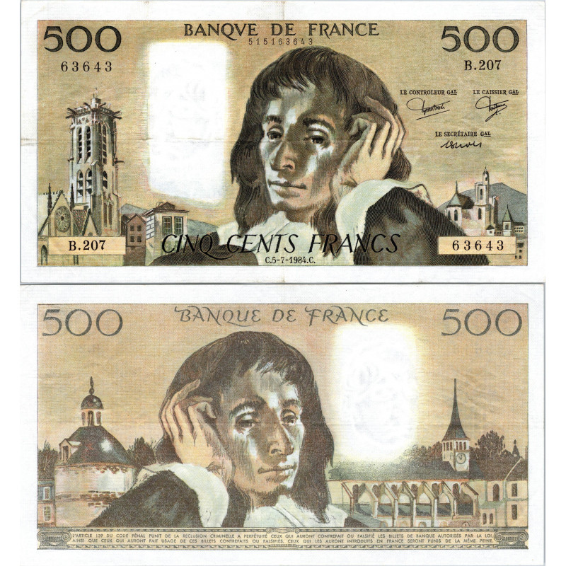 Fay.01.31 - 05/07/84 - Alph A.207 - 500 Francs Pascal