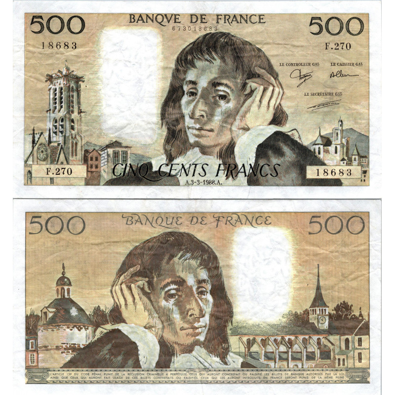 Fay.01.38 - 03/03/88 - Alph F.270 - 500 Francs Pascal