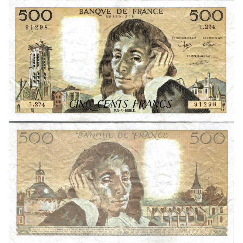 Fay.01.38 - 03/03/88 - Alph L.274 - 500 Francs Pascal