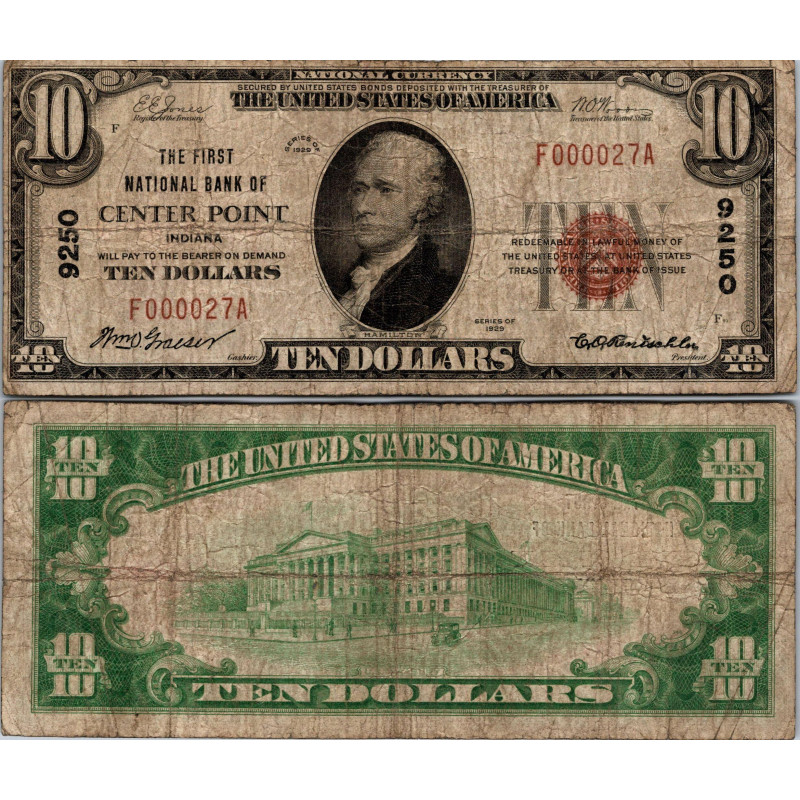 10 Dollars National Bank - CENTER POINT - Indiana - Serie 1929 - F000027A