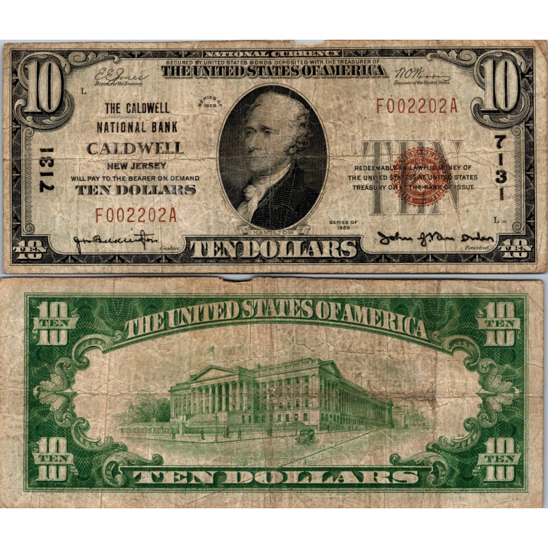 10 Dollars National Bank - CALDWELL - New Jersey - Serie 1929 - F002202A