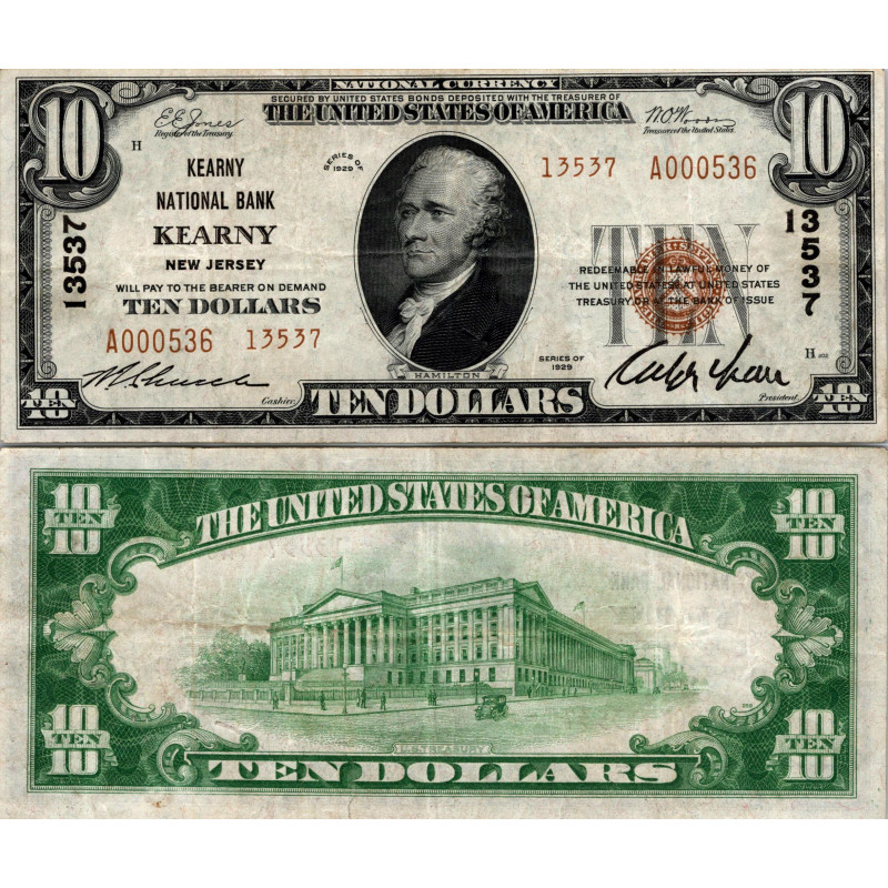 10 Dollars National Bank - KEARNY - New Jersey - Serie 1929 - A000536