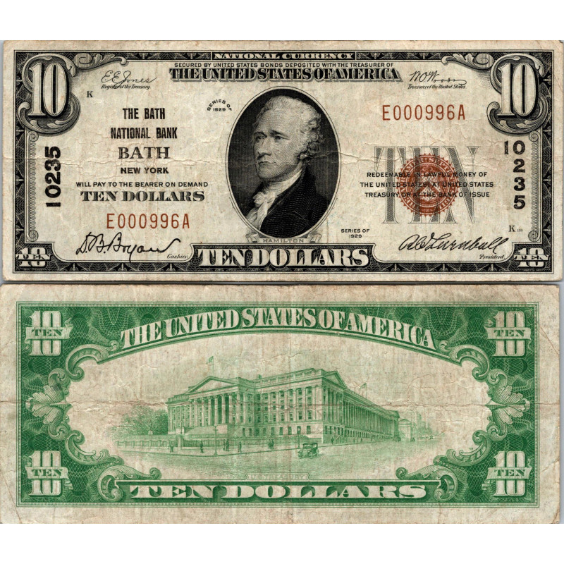 10 Dollars National Bank - BATH - New York - Serie 1929 - E000996A