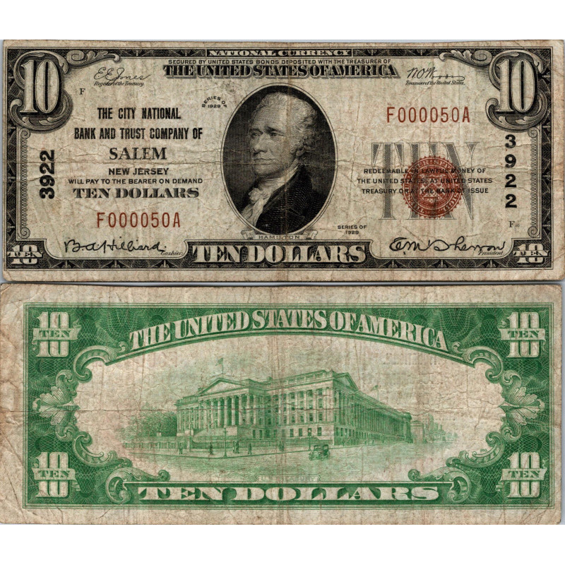 10 Dollars National Bank - SALEM - New Jersey - Serie 1929 - F000050A