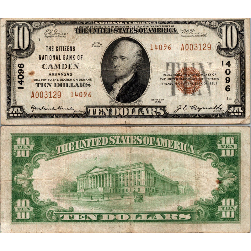 10 Dollars National Bank - CAMDEN - Arkansas - Serie 1929 - A003129