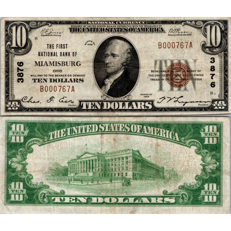 10 Dollars National Bank - MIAMISBURG - Ohio - Serie 1929 - B000767A