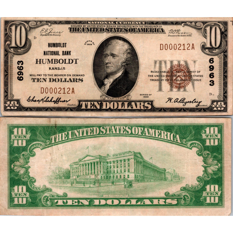 10 Dollars National Bank - HUMBOLDT - Kansas - Serie 1929 - D000212A