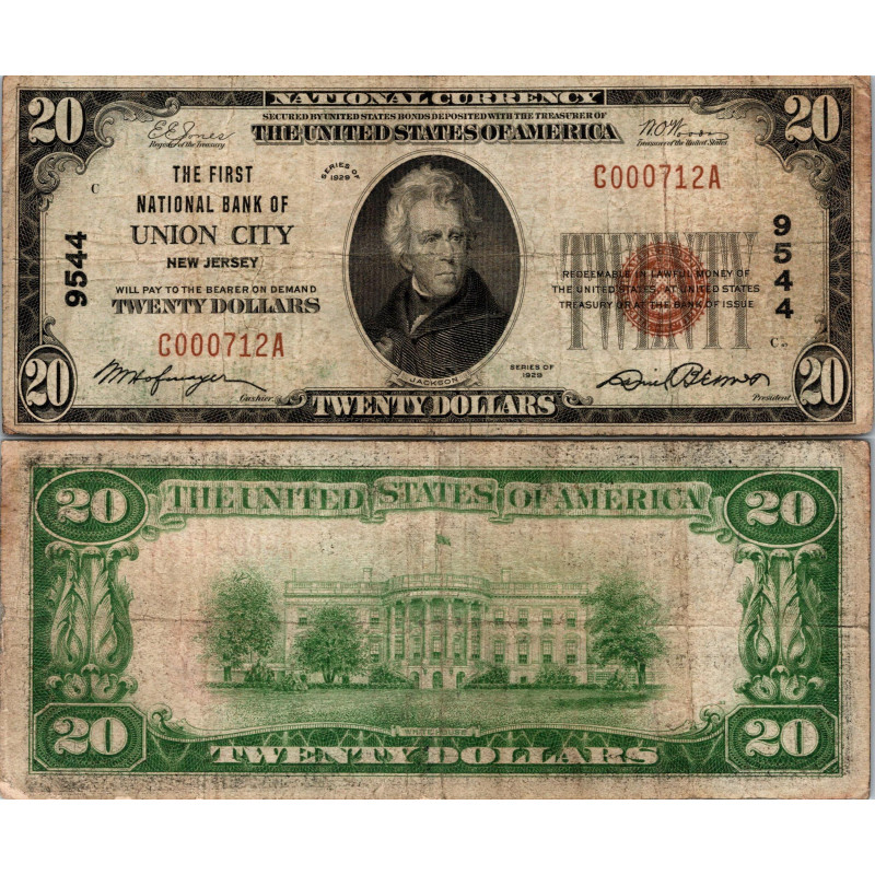 20 Dollars National Bank - UNION CITY - New Jersey - Serie 1929 - C000712A