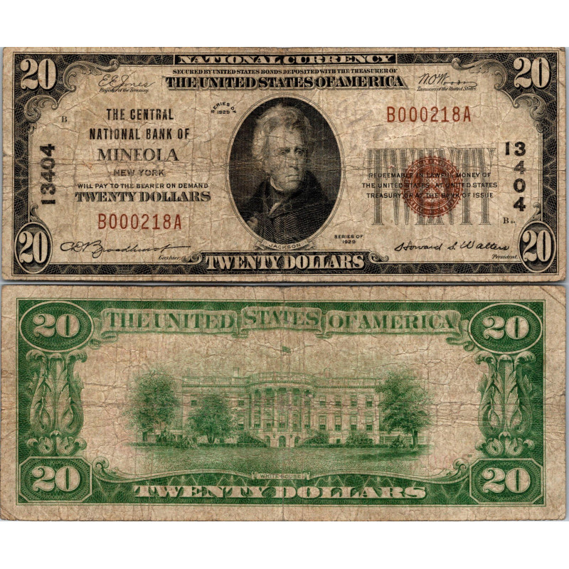 20 Dollars National Bank - MINEOLA - New York - Serie 1929 - B000218A