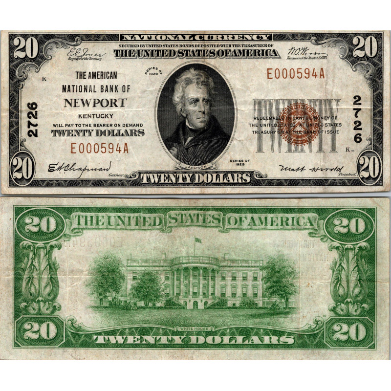 20 Dollars National Bank - NEWPORT - Kentucky - Serie 1929 - E000594A