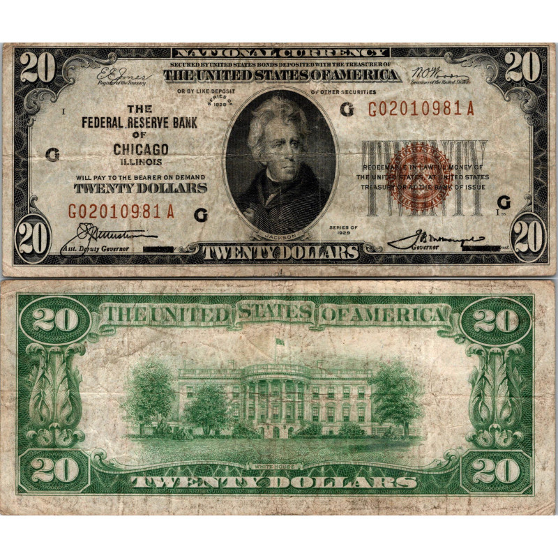 20 Dollars National Bank - CHICAGO - Illinois - Serie 1929 - G0210981A