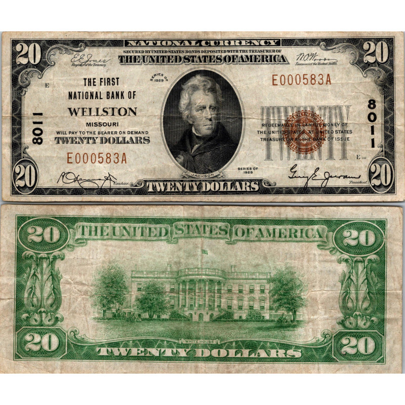 20 Dollars National Bank - WELLSTON - Missouri - Serie 1929 - E000583A