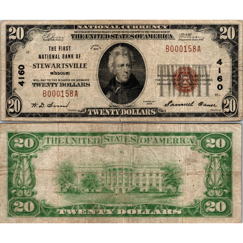 20 Dollars National Bank - STEWARTSVILLE - Missouri - Serie 1929 - B000158A