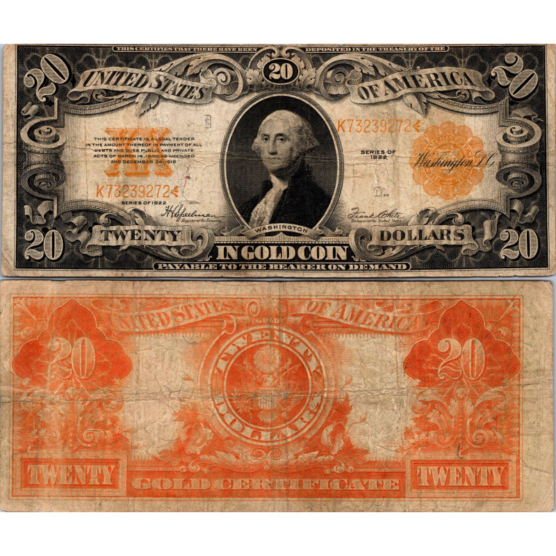 20 Dollars Gold Certificate - Serie 1922 - K73239272